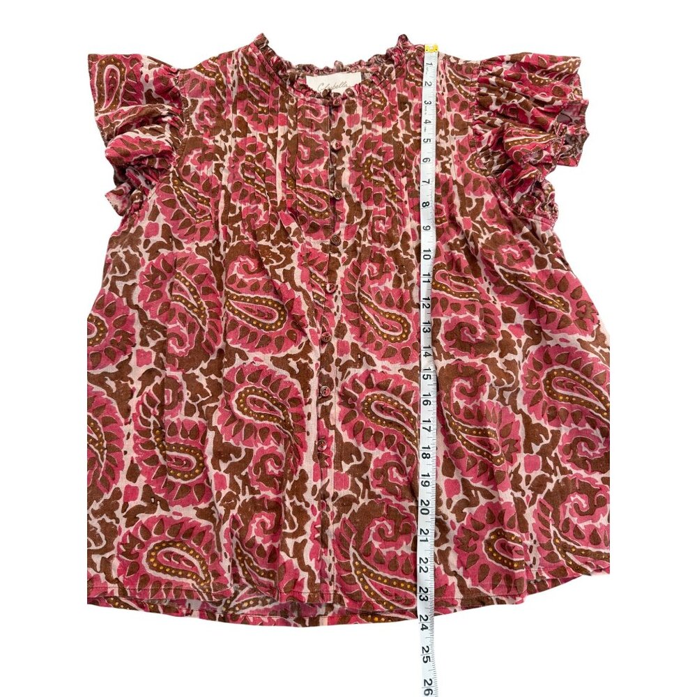 Cleobella Calla Ruffle Paisley Blouse Top Organic Cotton Pink Brown Women Size S - Picture 8 of 9